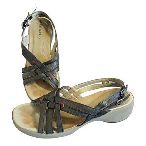 Merrell Sundial Braid Leather Wedge Strappy Sandals Dark Gray Women's Size 9